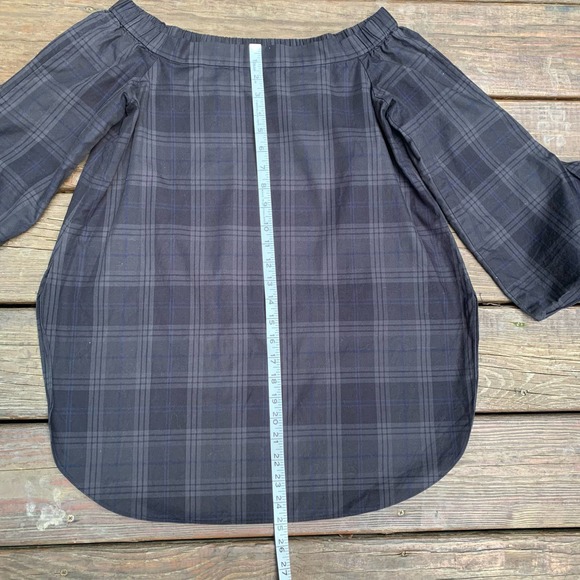 Tibi Blue Black Cotton Off The Shoulder Plaid Tie Sleeves Tunic 2 - Picture 10 of 15